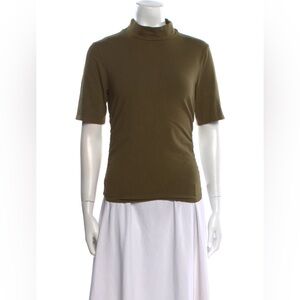 Reformation Olive Green Short Sleeve Mock Neck Top